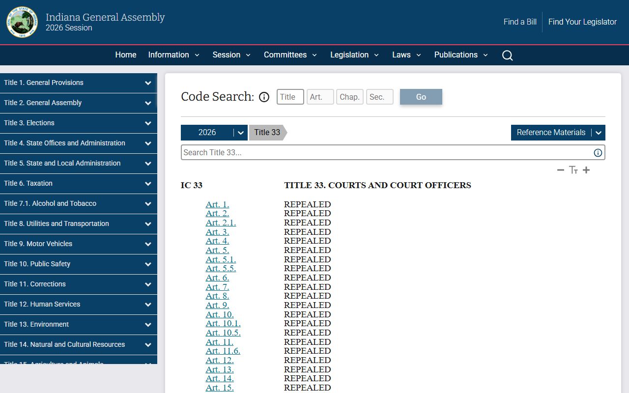 Marshall County clerk of court records and Indiana Code Title 33 source