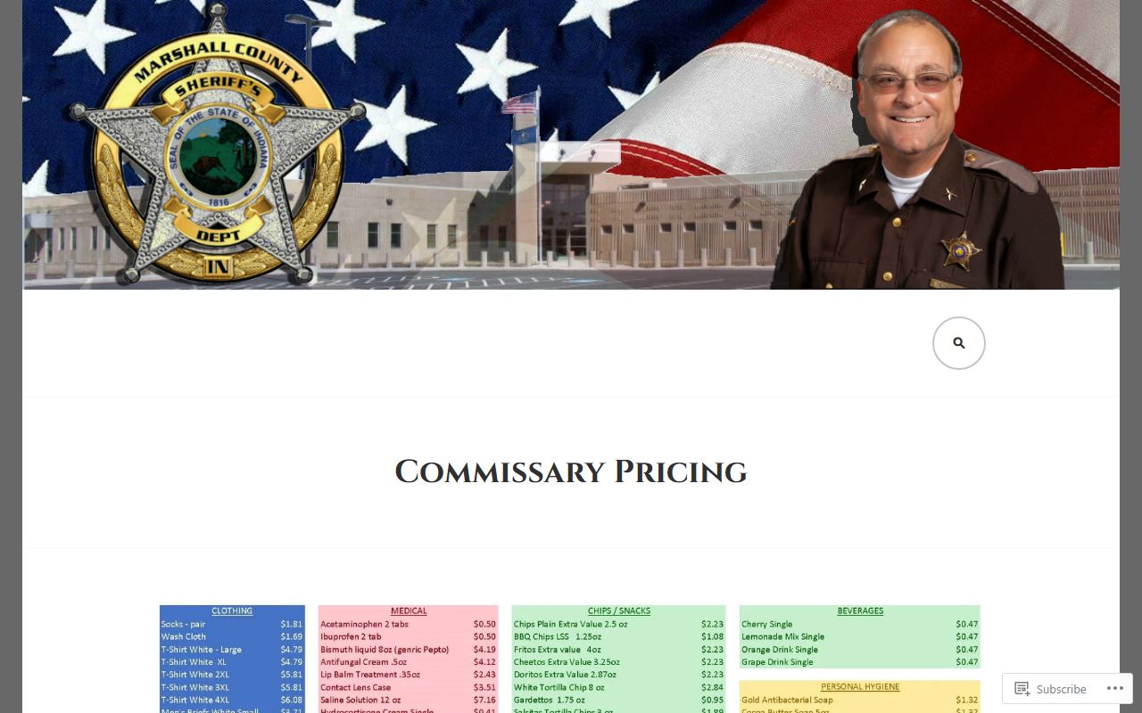 Marshall County clerk records and sheriff commissary pricing source