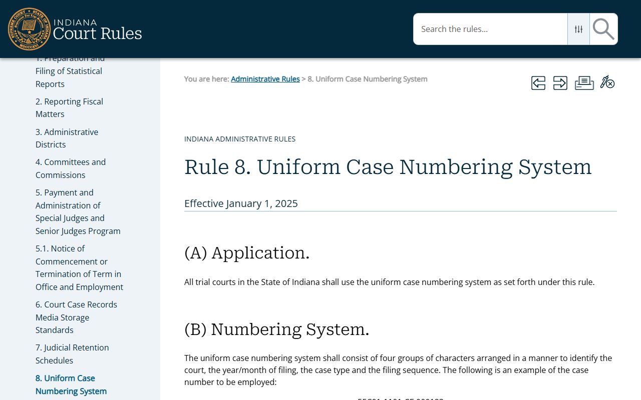 Marshall County court dockets Indiana Administrative Rule 8