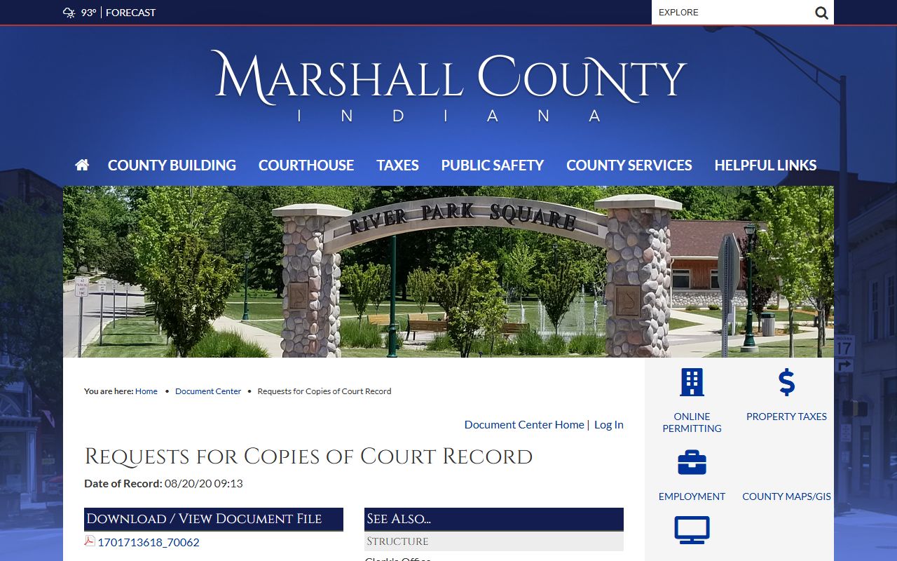 Marshall County court records copy request page