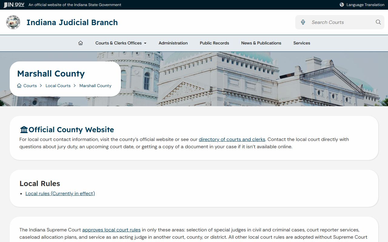 Marshall County court records Indiana Judicial Branch local source