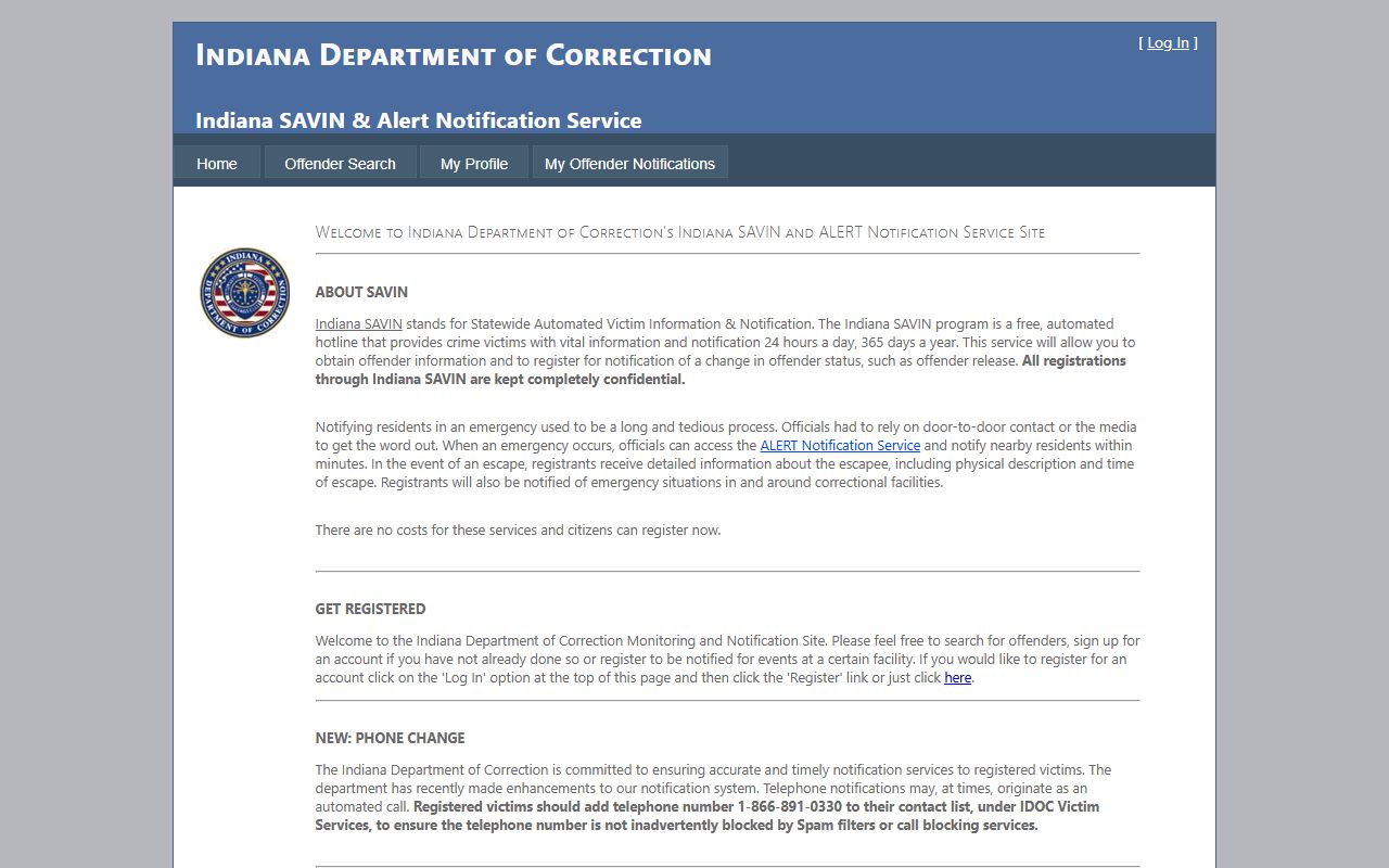 Marshall County inmate records Indiana SAVIN notification service